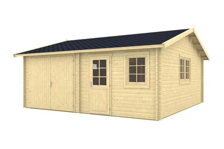 Alpholz Einzelgarage Mikkeli Garage aus Holz, Unterstellplatz mit 70 mm Wandstärke Fertiggarage, Naturbelassen 6x6m