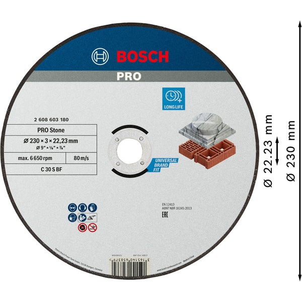 Bosch PRO Stone Trennscheibe 230 x 3 x 22,23 mm - 2608603180