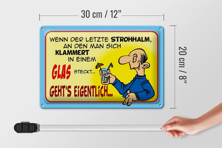 Blechschild Spruch 30x20cm Letzter Strohhalm in einem Glas