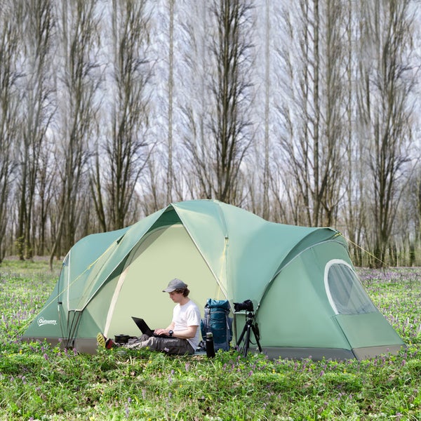 Outsunny Campingzelt, für 5-6 Personen, mit Heringen, 4,55 x 2,3 x 1,8 m, Polyester, Grün