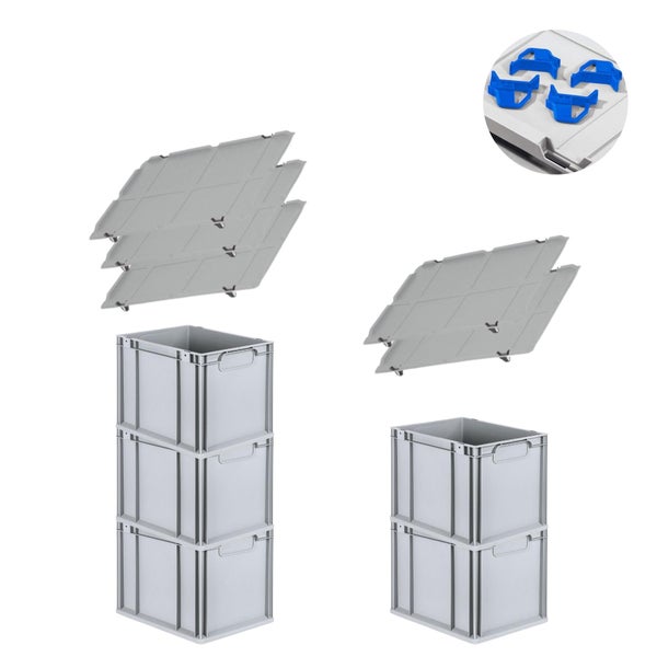 PROREGAL Spar Set 5x Eurobox Nextgen Economy Mit Auflagedeckel & 4x Schiebeschnappverschlüsse Blau Griffe Geschlossen HxBxT 32 x 30 x 40 cm 30 Liter