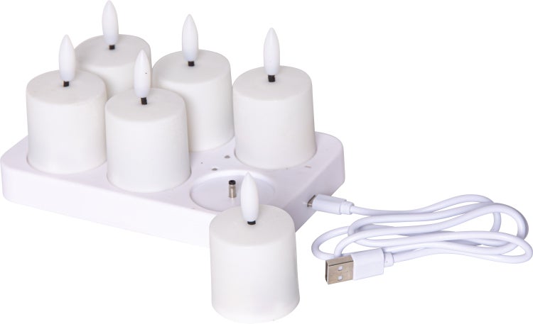 Wiederaufladbare LED-Teelichter mit Ladestation und USB-Kabel