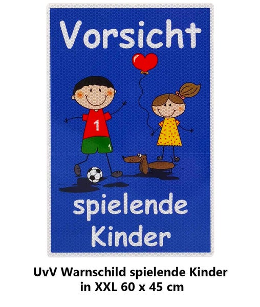 UvV Warnschild Vorsicht spielende Kinder 60 x 45 cm oder 30 x 20 cm reflektierend - hochwertiges Alu-Dibond Schild - Bedruckt mit reflektierender Folie - Gute Sichtbarkeit auch bei Dunkelheit / blau 60x45 xxl