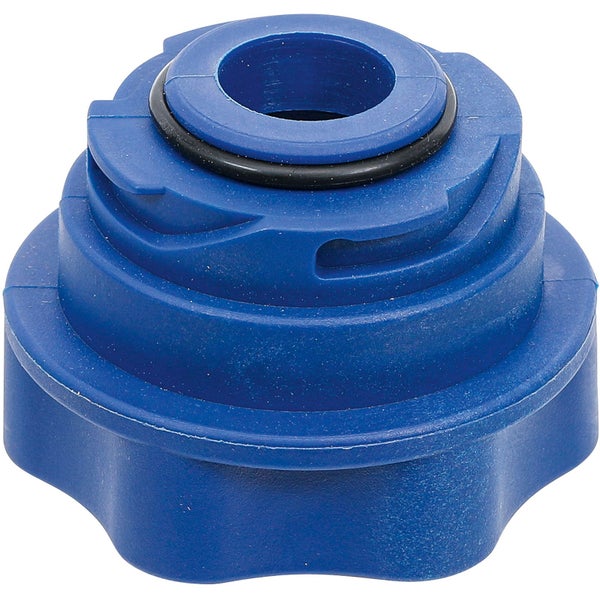 Blauer Kunststoff-Adapter mit schwarzem Dichtungsring