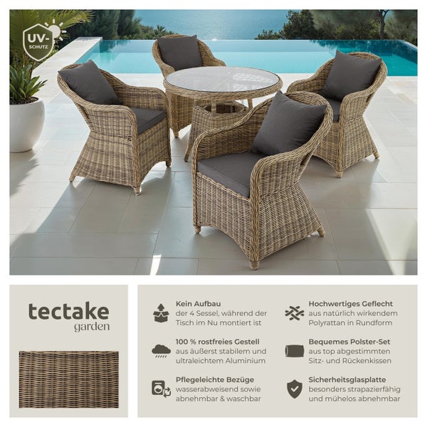 Rattan Sitzgruppe tectake Zürich Stühle vormontiert mit Aluminiumgestell natur