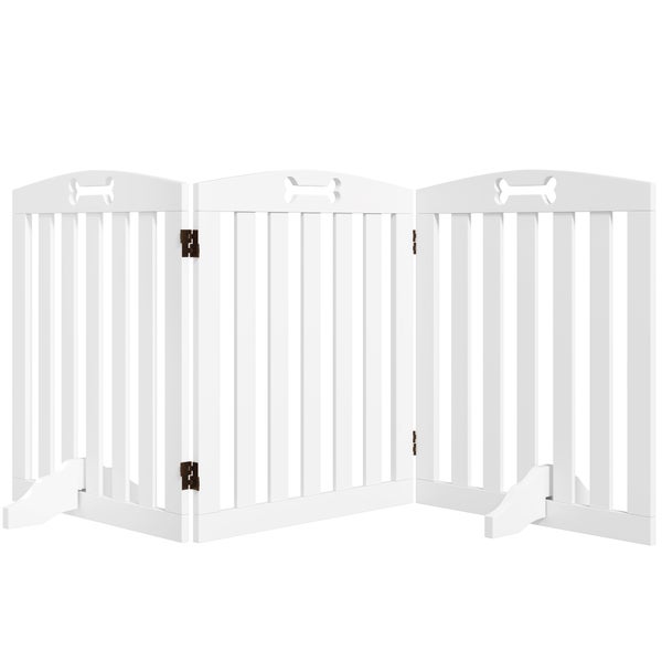 PawHut Absperrgitter Hund 3-teilig, 155 x 61 cm Faltbar Türschutzgitter mit 2 Stützfüßen, Freistehend Hundegitter, Treppengitter für mittelgroße Hunde, für Flur, Treppe, Weiß