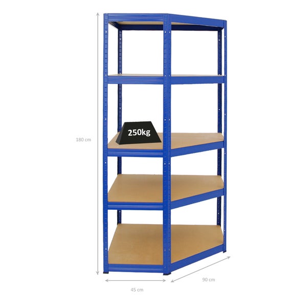 PROREGAL Eckregal Slim Elephant HxBxT 180 x 90 x 45 cm Fachlast 250 kg Blau