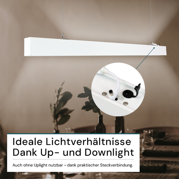 LUXULA LED Büroleuchte 120cm Tresenleuchte Weiß Up&Down Light Hängeleuchte UGR<19 CCT Pendelleuchte erweiterbar Warm-Kaltweiß