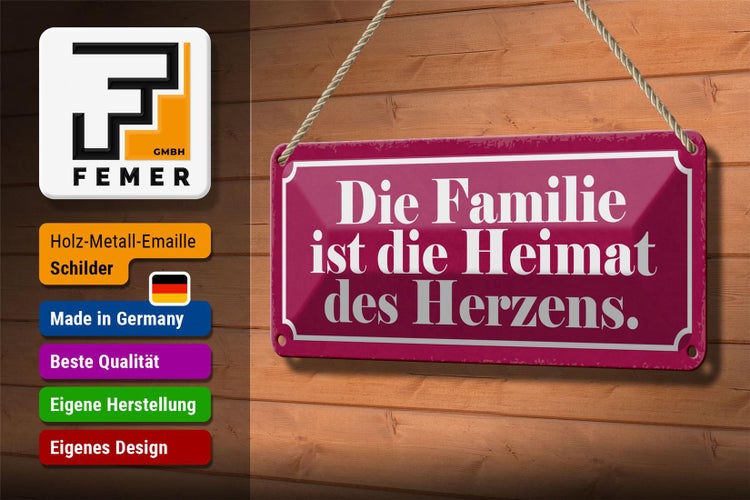 Blechschild Spruch 27x10cm Familie ist Heimat des Herzens Dekoration
