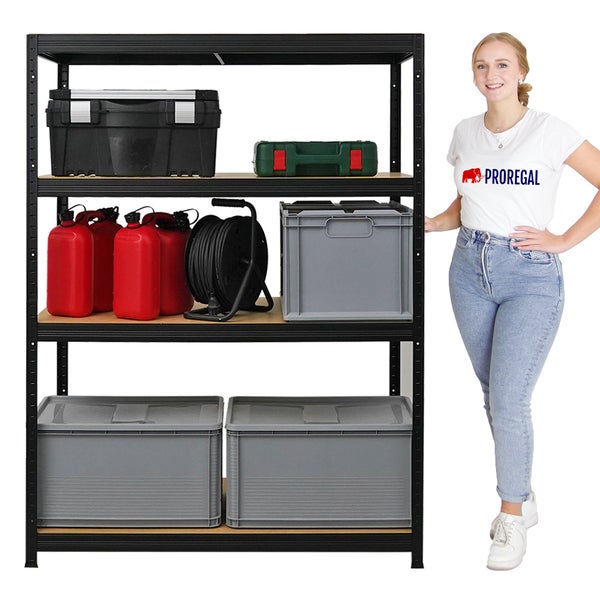 PROREGAL Mega Deal 4x Schwerlastregal Big Elephant HxBxT 160 x 120 x 60cm Fachlast 200kg Schwarz