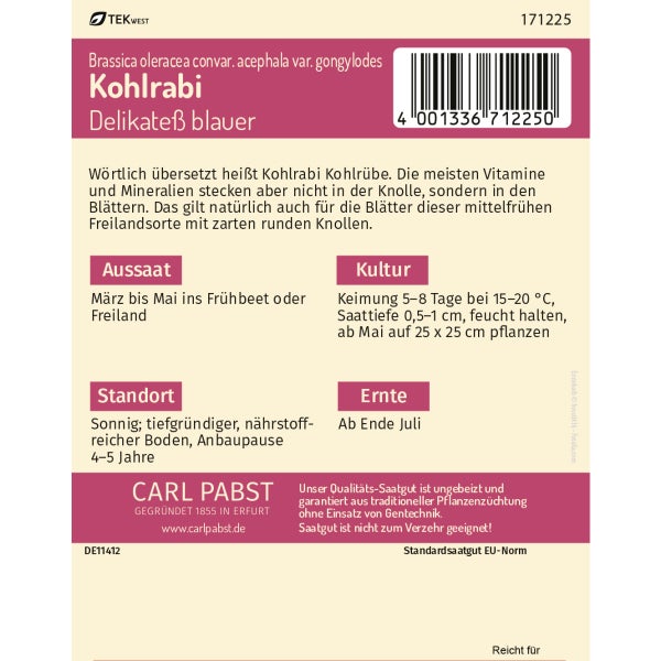 Kohlrabi mittelfrüh & zart Delikateß blauer Samen von Pabst Keimkraft