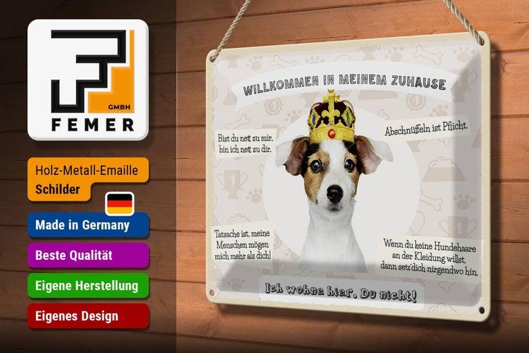 Blechschild Spruch 30x20cm Tiere Hund willkommen wohne hier