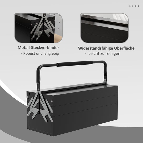 DURHAND Werkzeugkoffer Werkzeugkiste 5 Fächer aufklappbar Stahl (SPCC) Schwarz 56 x 20 x 41 cm