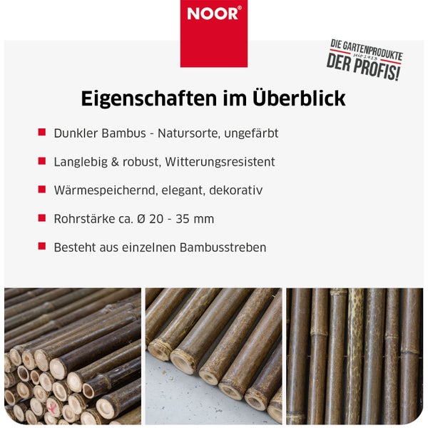 Produktinformationen zu Noor dunklem Bambus mit Rohrstaerke von circa 20 bis 35 Millimeter aus natuerlichen, ungefaerbten Bambusstaeben.