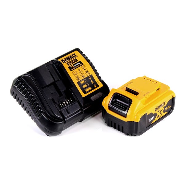 DeWalt Akku-Ladegerät mit einem 18 Volt Lithium-Ionen-Akku mit einer Kapazität von 5 Amperestunden.