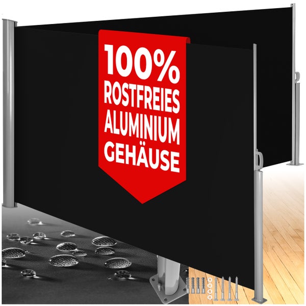 Doppel-Seitenmarkise tectake  180 x 600 cm aus Aluminium schwarz