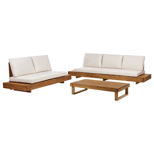 Lounge Set zertifiziertes Akazienholz 5-Sitzer Auflagen weiß MARETTIMO