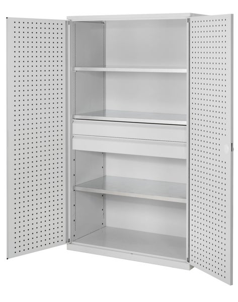 Werkstattschrank mit Regalböden und Lochblechtüren