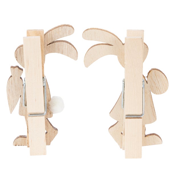 Dekorative Wäscheklammern aus Holz mit Hasenmotiven, Set mit 2 Stück.