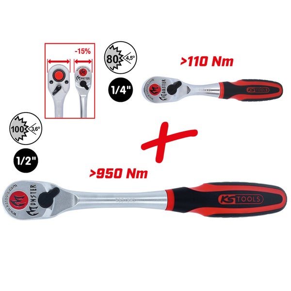 Umschaltknarre mit 1/4-Zoll- und 1/2-Zoll-Vierkantantrieb