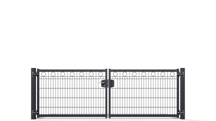 Gartentor ZAUNGURU BASIC-Line Berlin Kreis aus Metall, Höhe: 103cm, Breite: 321cm, 2-flügelig inkl. Pfosten, Schloss und Zubehör, Feuerverzinkt und in RAL 7016 Anthrazitgrau pulverbeschichtet