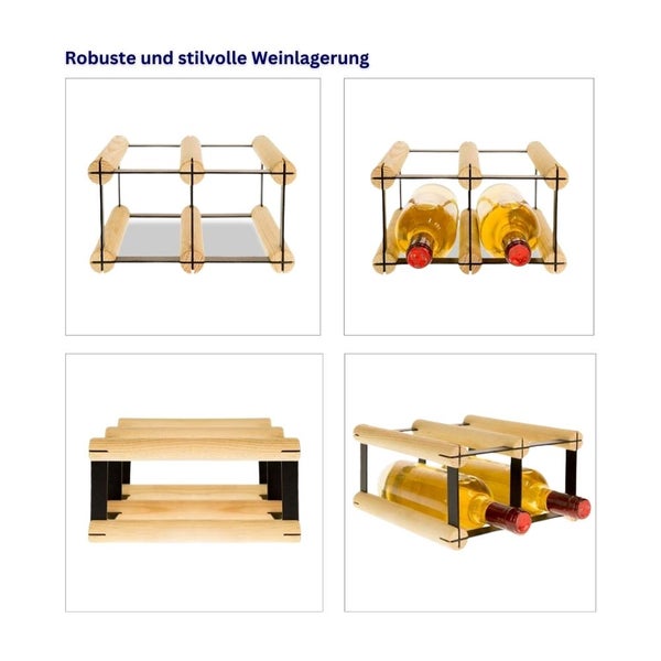 PROREGAL Modulares Weinregal Vinotega Mod Metal HxBxT 12,5 x 22,5 x 24,5 cm 2 x 1 Flaschen Massives Kiefernholz Natur