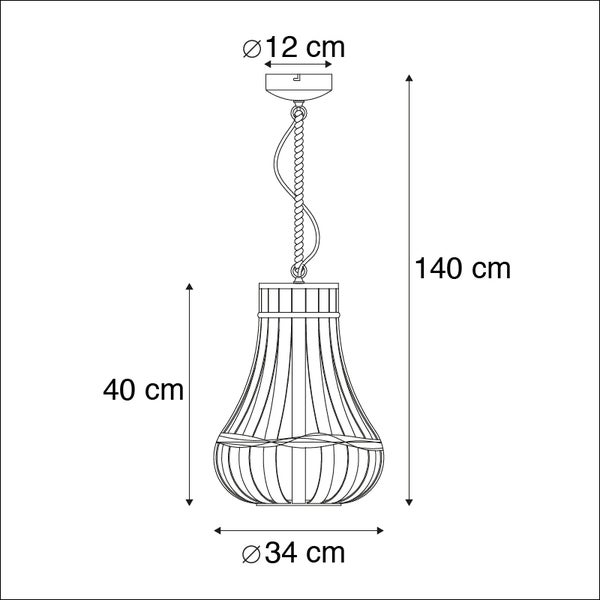 Ländliche Pendelleuchte Holz mit Seil 34cm - Excalibur