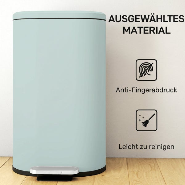 Runder Treteimer mit Anti-Fingerabdruck-Beschichtung und leicht zu reinigender Oberfläche.