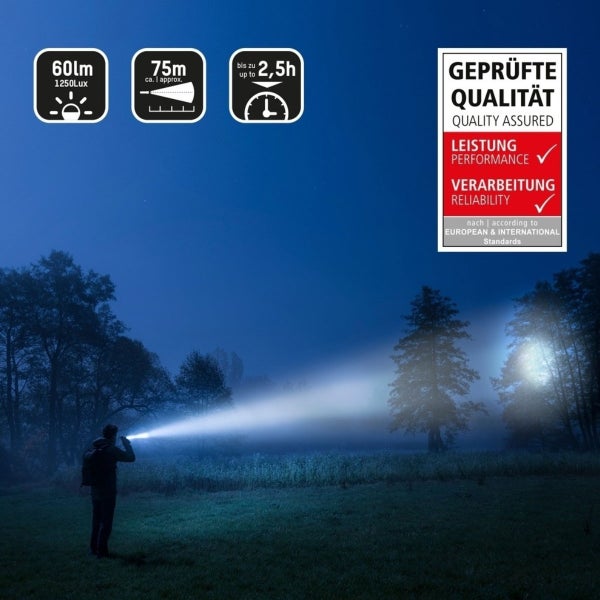Ansmann Professionelle LED-Taschenlampe mit stufenloser Fokussierung inklusive Alkaline Mignon AA Batterie und abnehmbarem Gürtelclip