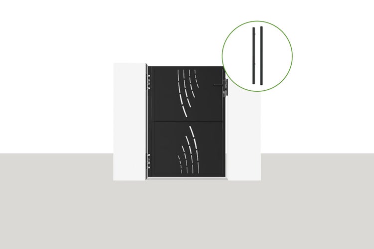 Gartentor mit Griff und Designelementen sowie zwei Pfosten zur Montage