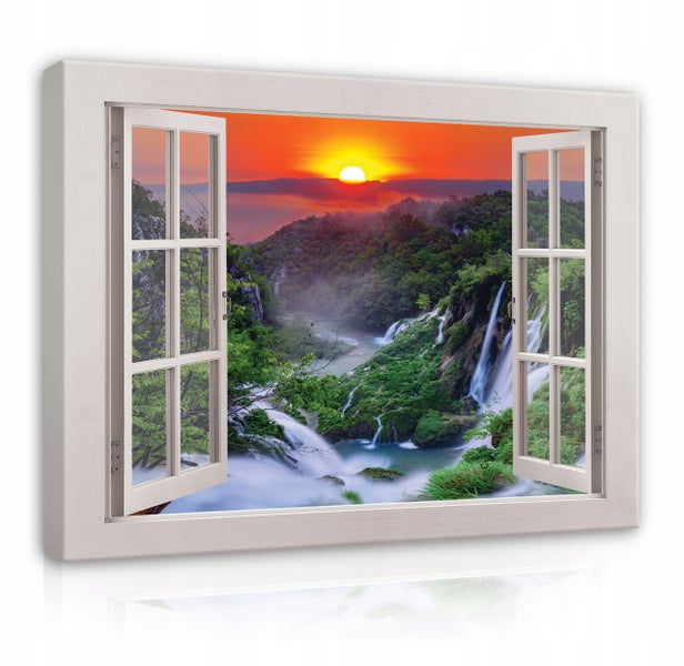 Bilder Fenster Wasserfall Leinwandbild Wohnzimmer 80X60 cm