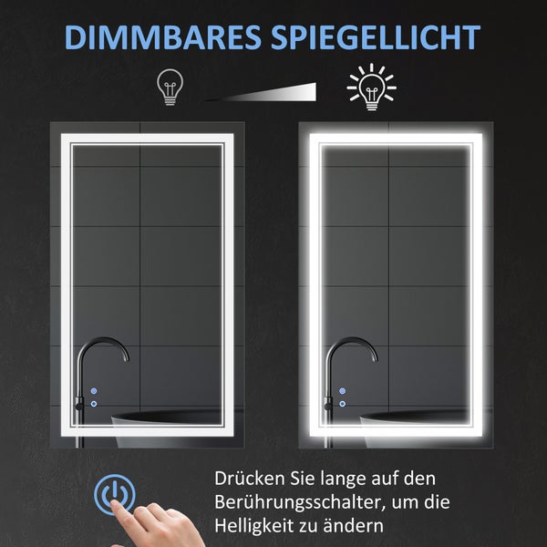 kleankin Badspiegel, Badezimmerspiegel mit LED-Beleuchtung, Wandspiegel mit Touchschalter, 3 Lichtfarben, Lichtspiegel IP44 Wasserdicht, 100 x 60 cm