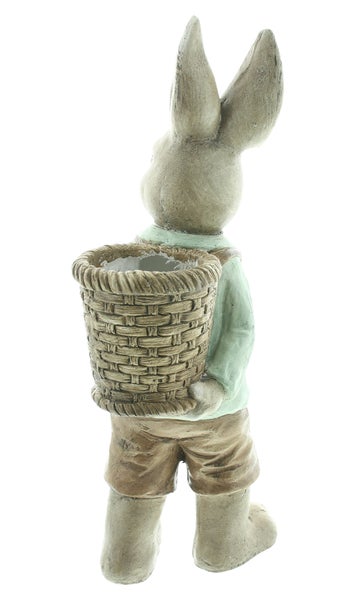 Dekorativer Hasenjunge mit Korb für Pflanzen und Dekoration