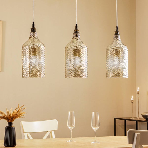 Lindby Pendelleuchte Drakar (Retro, Vintage Antik) in Alu aus Glas (3 flammig E27) - Hängelampe Esstischlampe Hängeleuchte Wohnzimmerleuchte