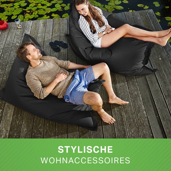 Green Bean Sitzsack XXL 140x180cm 380 Liter Kinder & Erwachsene Bean Bag EPS Perlen Füllung Riesensitzsack Groß Draußen Outdoor Liegekissen Waschbar Wetterfest Lounge Sitzkissen Bodenkissen Schwarz