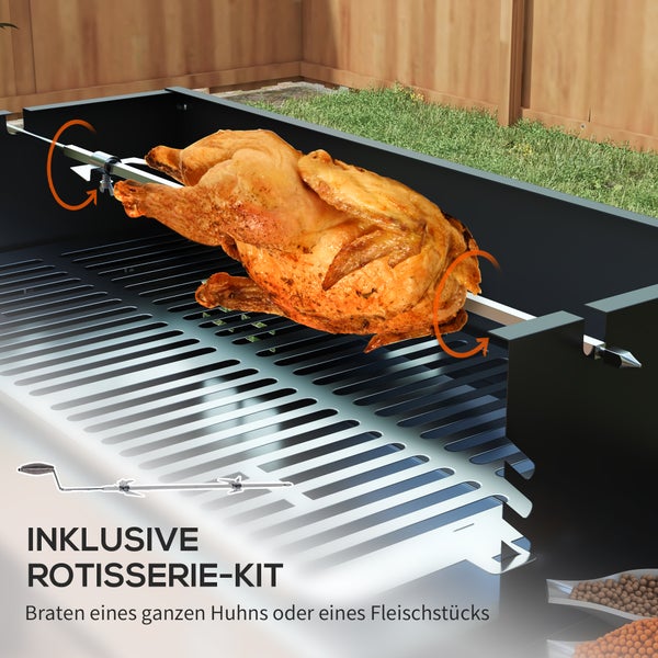 Outsunny Holzkohlegrill, Campinggrill mit Grillrost und Rotisserie-Kit, klappbar, faltbar, BBQ Rostfreier, 118 x 32 x 90 cm, Stahl+Metall, Schwarz