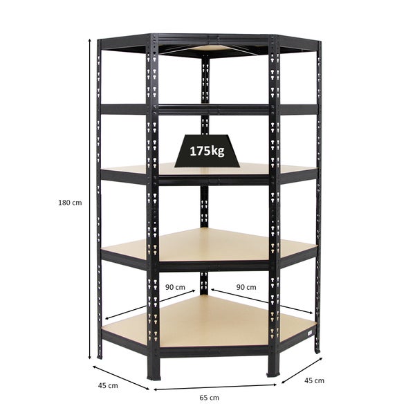 PROREGAL Eckregal Tiger HxBxT 180 x 90 x 45 cm Fachlast 175 kg Schwarz