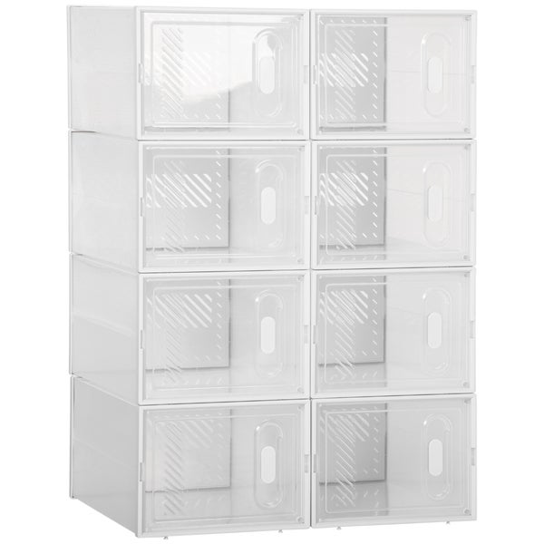 HOMCOM Armario Modular de Plástico Cajas de Zapatos Talla de 43 con 8 Cubos Puertas Magnéticas Muble Organizador para Entrada Pasillo Dormitorio 25x35x19 cm Transparente