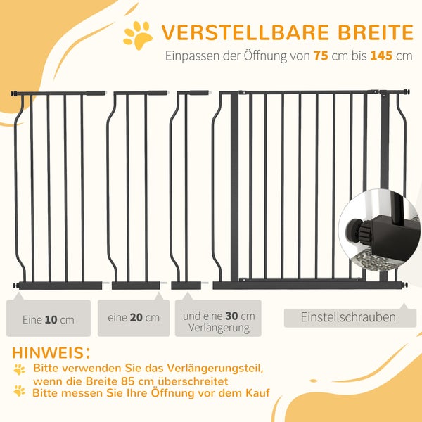 PawHut Schutzgitter, 145L x 3B x 76H cm, Stahl, ABS, Schwarz