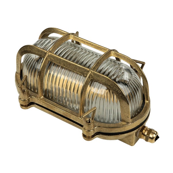 Ovale Glasleuchte mit Schutzgitter für den Aussenbereich