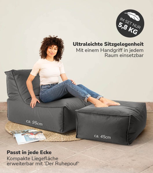 mokebo Sitzsack für Kinder und Erwachsene 'Der Sundowner', Bean Bag mit Füllung oder Liege für Indoor & Outdoor in Anthrazit