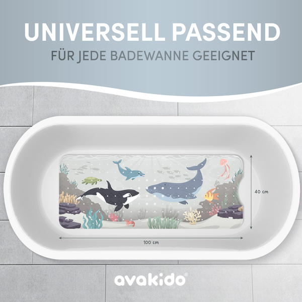 avakido® Badewannenmatte Kinder rutschfest - Inklusive 2 Haken zum Aufhängen - 100% BPA-Frei, Wanneneinlage, Antirutschmatte Badewanne - schimmelresistent & maschinenwaschbar