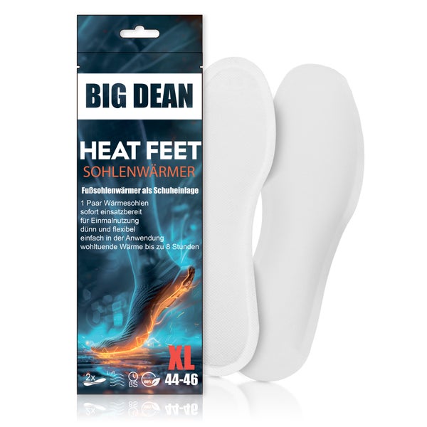 Big Dean Heat Feet Fußwärmer, 10 Paar weiße Einlegesohlen in Größe XL 44 bis 46.