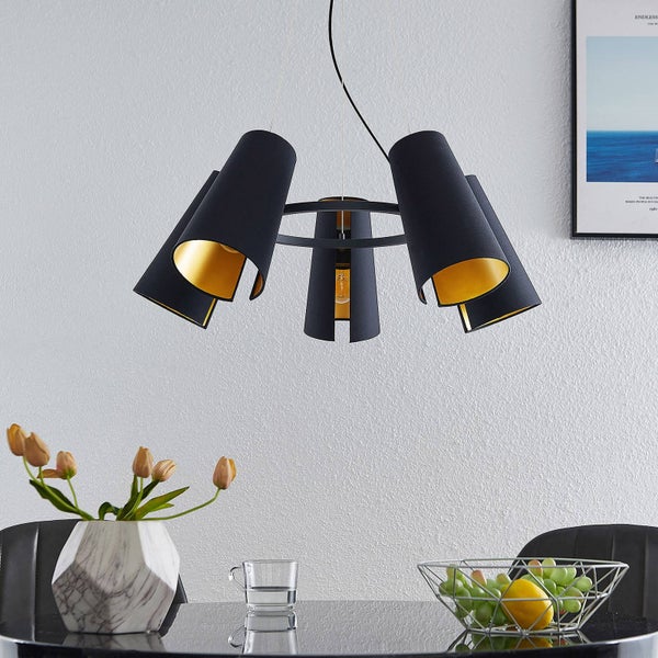 Lucande Pendelleuchte Kemoni (Modern) in Schwarz aus Metall (5 flammig, E27) - Deckenlampe Esstischlampe Hängelampe Hängeleuchte Wohnzimmerleuchte