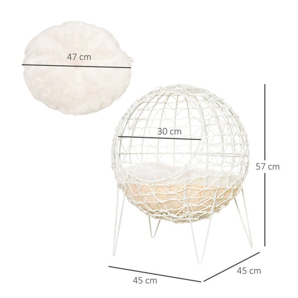 PawHut Katzenbett aus Rattan, Ø45 x 57H cm, PE-Rattan, Cremeweiß