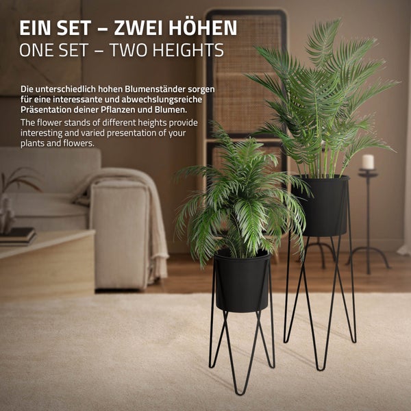 ML-Design Blumenständer 4er Set, Schwarz, 27x27x48,5 cm/35,5x34x75 cm, aus Stahl, Metallgestell Pflanzenständer, Blumentopfhalter 4-tlg, Blumentopfständer Blumenhocker Pflanztopf Deko Pflanztopfhalter