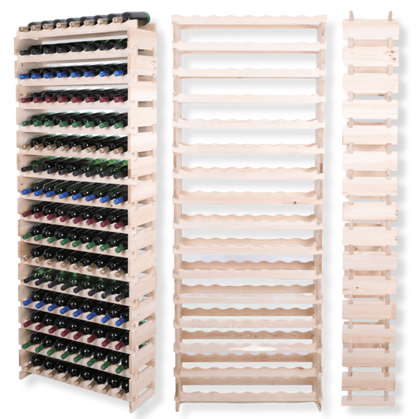 Weinregal VINOTECA FLEX PRO HxBxT 219x84x28cm 128 Flaschen auf 16 Ebenen Massives Kiefernholz Natur unbehandelt