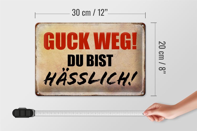 Blechschild Spruch 30x20cm guck weg du bist hässlich