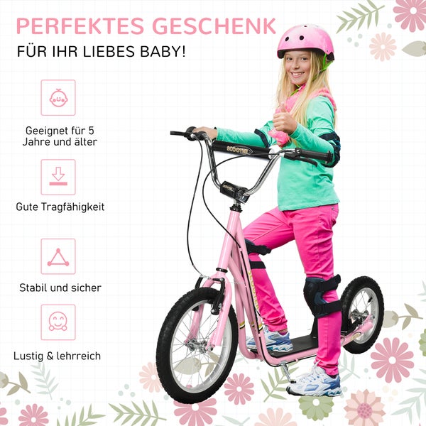 HOMCOM Kinderroller, L135 x B58 x H92-100 cm, Stahl, Gummi, Rosa