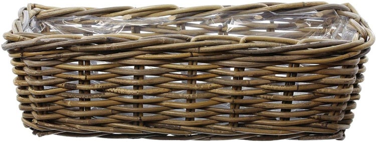 Dekoleidenschaft Rattan Pflanzkasten Koboo Grey 46 cm lang, grau, Balkonkasten, Blumenkasten für Draußen, Pflanzgefäß